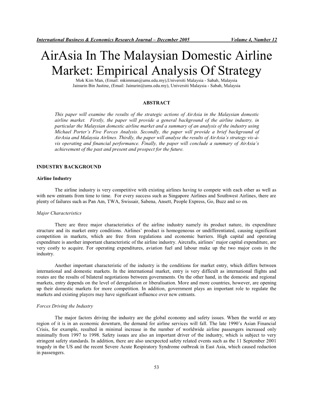 Airasia in the Malaysian Domestic Airline Market