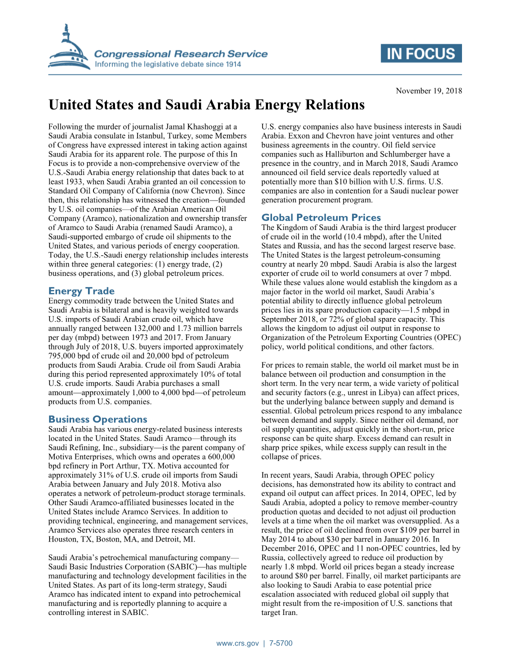 United States and Saudi Arabia Energy Relations