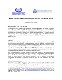 Global Expansion of Russian Multinationals After the Crisis: Results of 2011