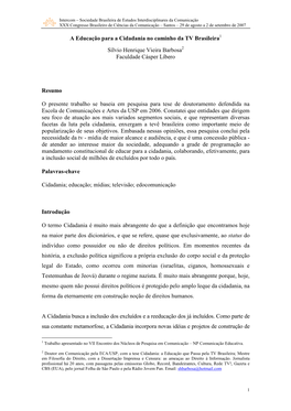 A Educação Para a Cidadania No Caminho Da TV Brasileira Sílvio