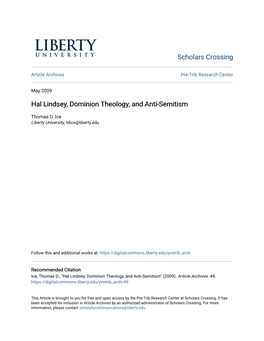 Hal Lindsey, Dominion Theology, and Anti-Semitism