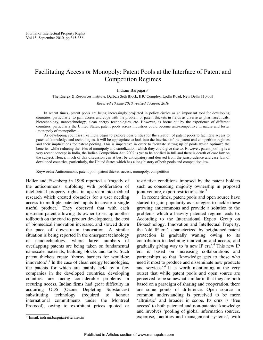 Facilitating Access Or Monopoly: Patent Pools at the Interface of Patent and Competition Regimes