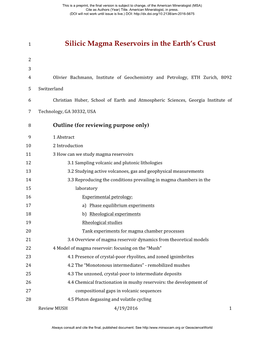 Silicic Magma Reservoirs in the Earth's Crust