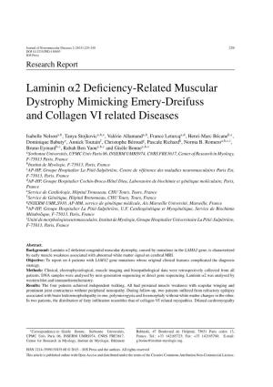 Laminin 2 Deficiency-Related Muscular Dystrophy Mimicking Emery-Dreifuss and Collagen VI Related Diseases