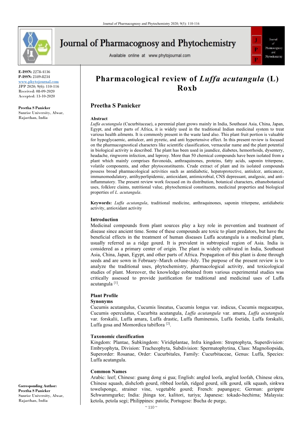 Pharmacological Review of Luffa Acutangula (L) Roxb