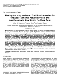 Healing the Body and Soul: Traditional Remedies for “Magical” Ailments, Nervous System and Psychosomatic Disorders in Northern Peru