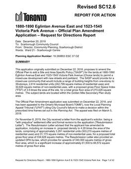 1880-1890 Eglinton Avenue East and 1523-1545 Victoria Park Avenue – Official Plan Amendment Application – Request for Directions Report