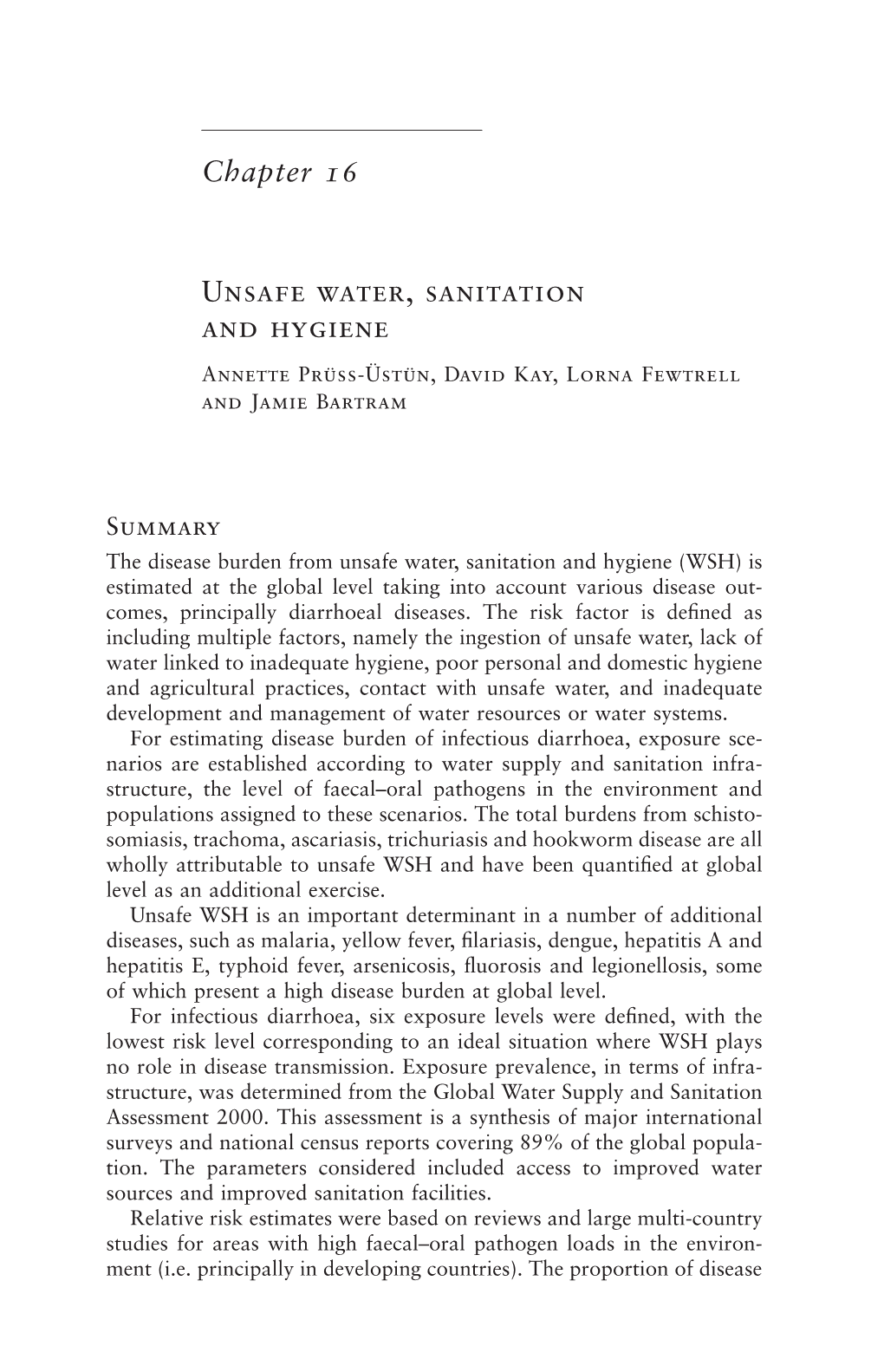 Chapter 16 UNSAFE WATER, Sanitation and Hygiene