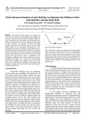 Finite Element Analysis of Anti-Roll Bar to Optimize the Stiffness of the Anti-Roll Bar and the Body Roll Prof