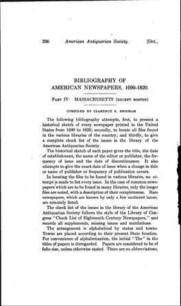 Bibliography of American Newspapers, 1690-1820