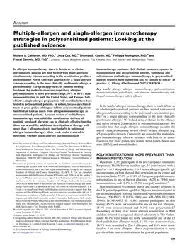 Multiple-Allergen and Single-Allergen Immunotherapy Strategies in Polysensitized Patients: Looking at the Published Evidence