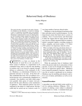 Behavioral Study of Obedience
