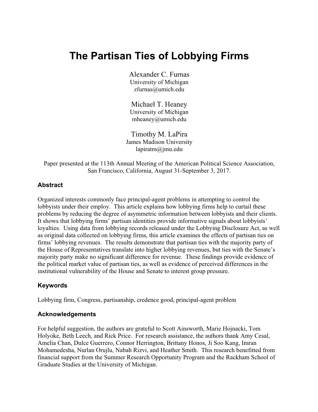 The Partisan Ties of Lobbying Firms