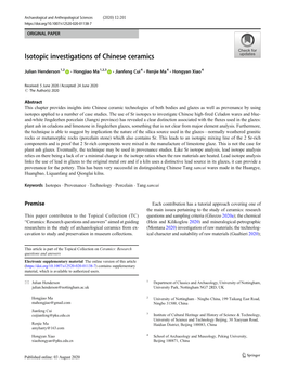 Isotopic Investigations of Chinese Ceramics