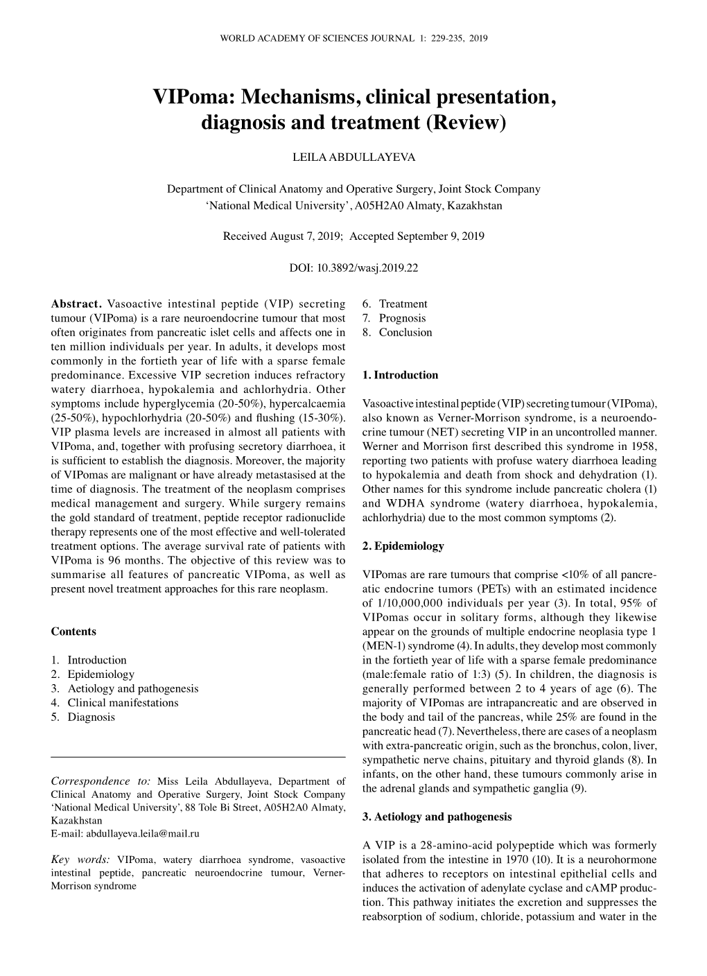 Vipoma: Mechanisms, Clinical Presentation, Diagnosis and Treatment (Review)