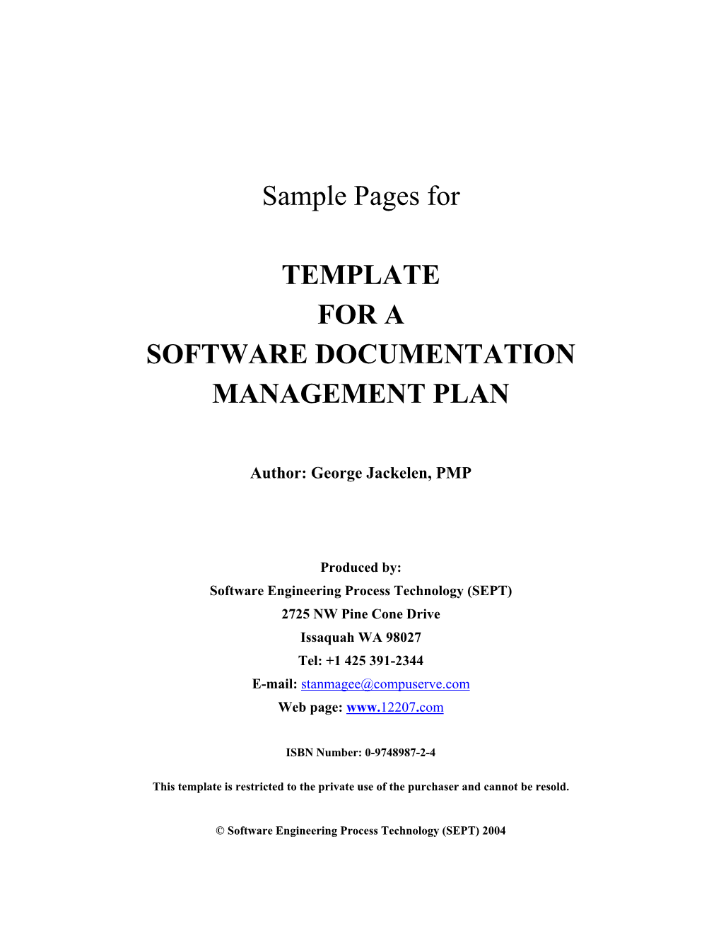 Sample Pages for TEMPLATE for a SOFTWARE DOCUMENTATION