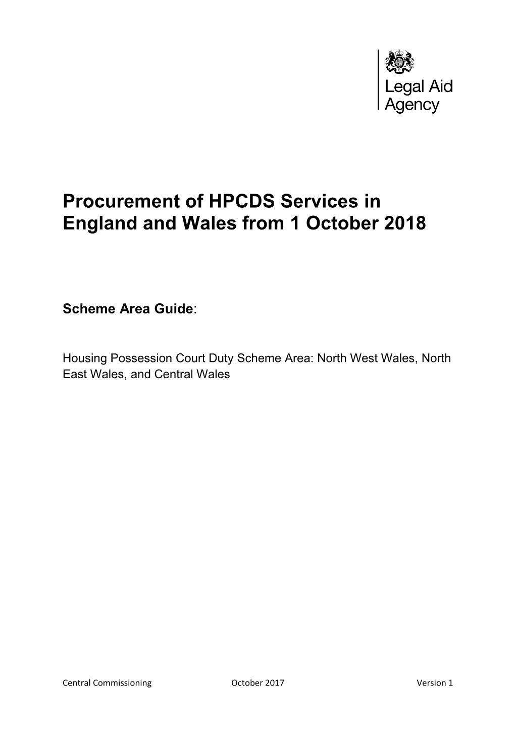Procurement of HPCDS Services in England and Wales from 1 October 2018