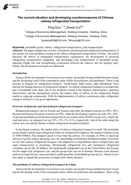 The Current Situation and Developing Countermeasures of Chinese Railway Refrigerated Transportation