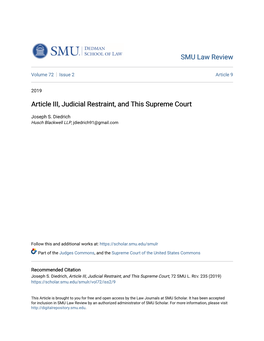 Article III, Judicial Restraint, and This Supreme Court