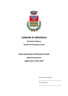 Piano Comunale Di Protezione Civile Relazione Generale Aggiornato a Aprile 2015