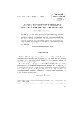 Uniform Distribution Theory 4 (2009), No.1, 117–145 Distribution Theory