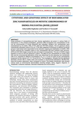 Cytotoxic and Genotoxic Effect of Biofabricated Zinc Nanoparticles on Mitotic Chromosomes of Drimia Polyantha