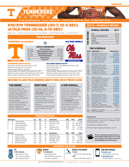 19/#19 TENNESSEE (20-7, 10-5 SEC) at OLE MISS