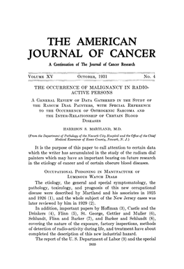 THE AMERICAN JOURNAL of CANCER a Continuation of the Journal of Cancer Research