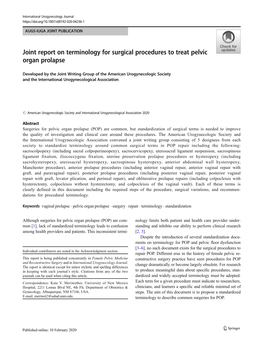 Joint Report on Terminology for Surgical Procedures to Treat Pelvic Organ Prolapse