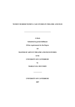 Women Murder Women: Case Studies in Theatre and Film