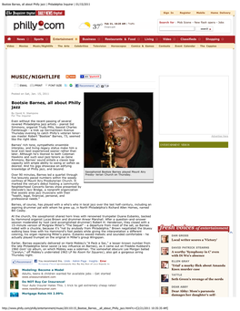 Bootsie Barnes, All About Philly Jazz | Philadelphia Inquirer | 01/15/2011