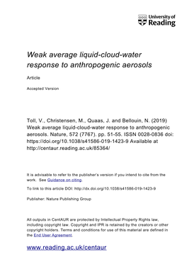 Weak Average Liquid-Cloud-Water Response to Anthropogenic Aerosols