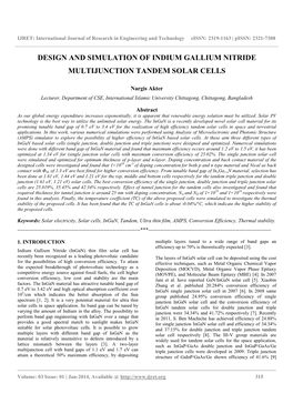 Design and Simulation of Indium Gallium Nitride Multijunction Tandem Solar Cells