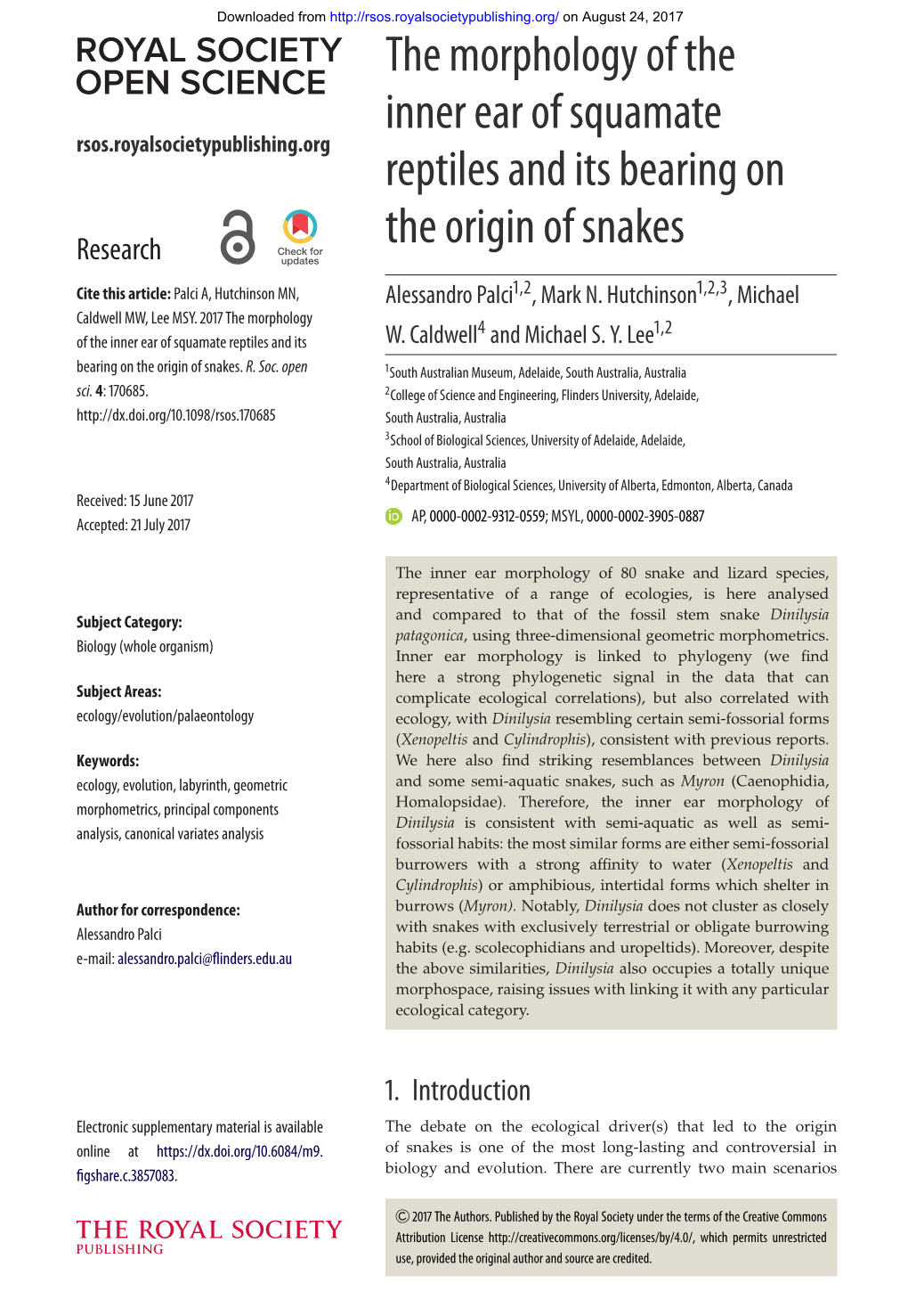 The Morphology of the Inner Ear of Squamate Reptiles and Its Bearing on the Origin of Snakes