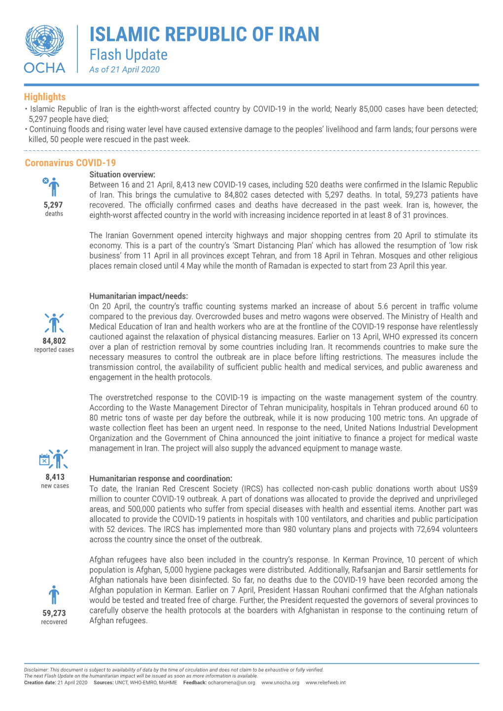 IRAN Flash Update As of 21 April 2020