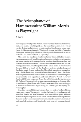 The Aristophanes of Hammersmith: William Morris As Playwright