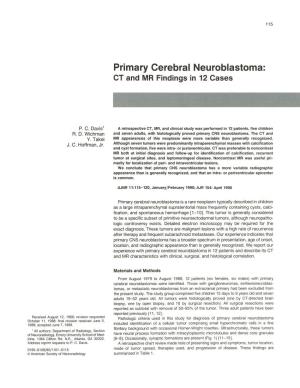 Primary Cerebral Neuroblastoma: CT and MR Findings in 12 Cases