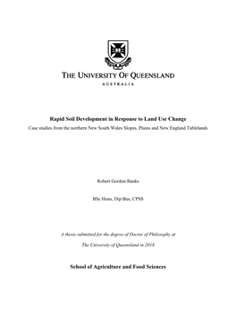 Rapid Soil Development in Response to Land Use Change School Of