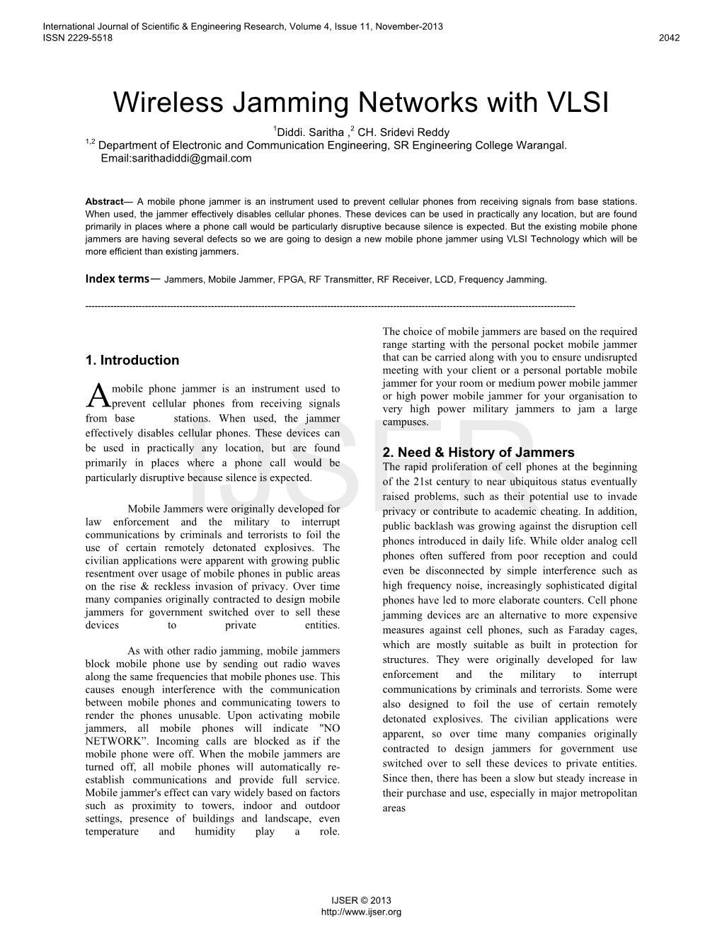 Wireless Jamming Networks with VLSI 1Diddi