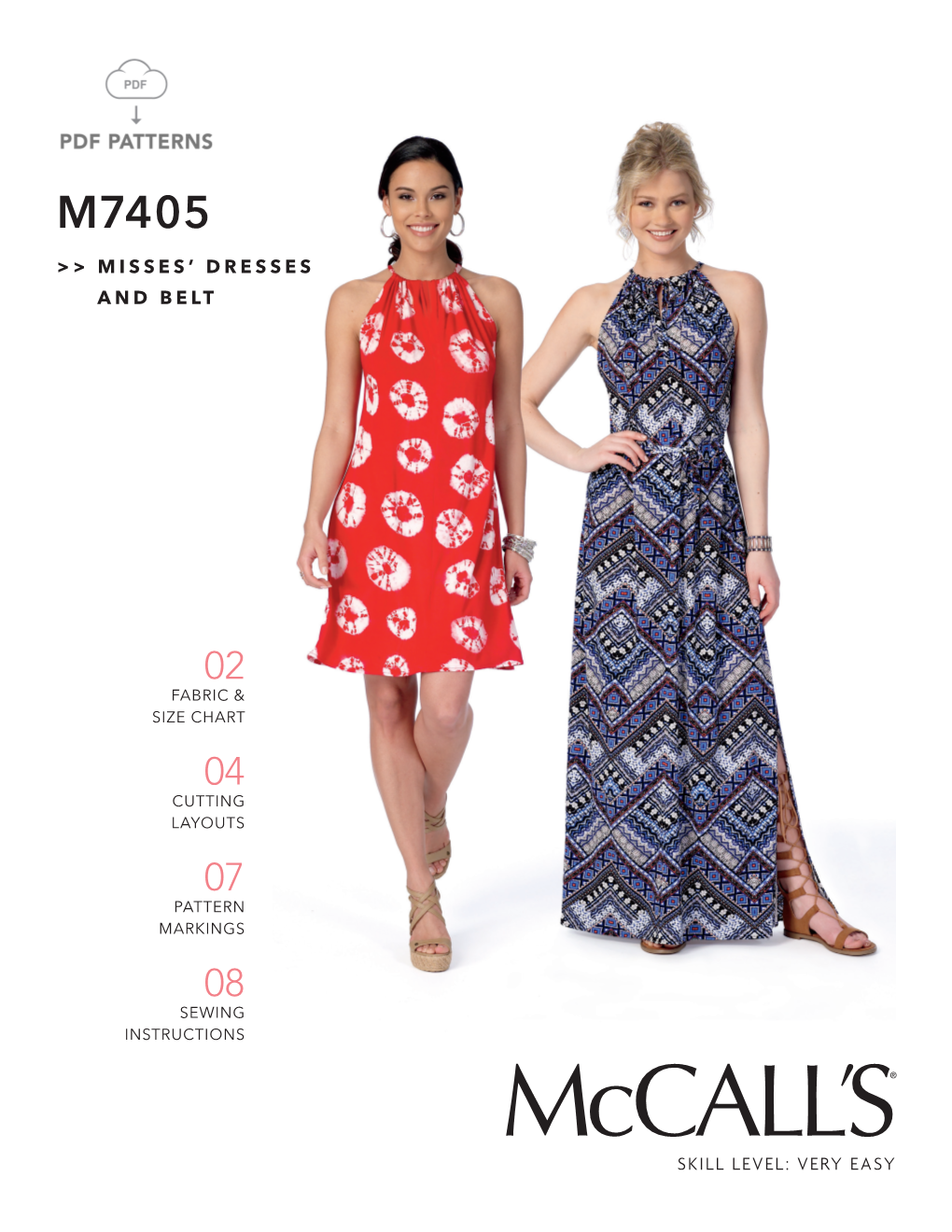 M7405 >> Misses’ Dresses and Belt