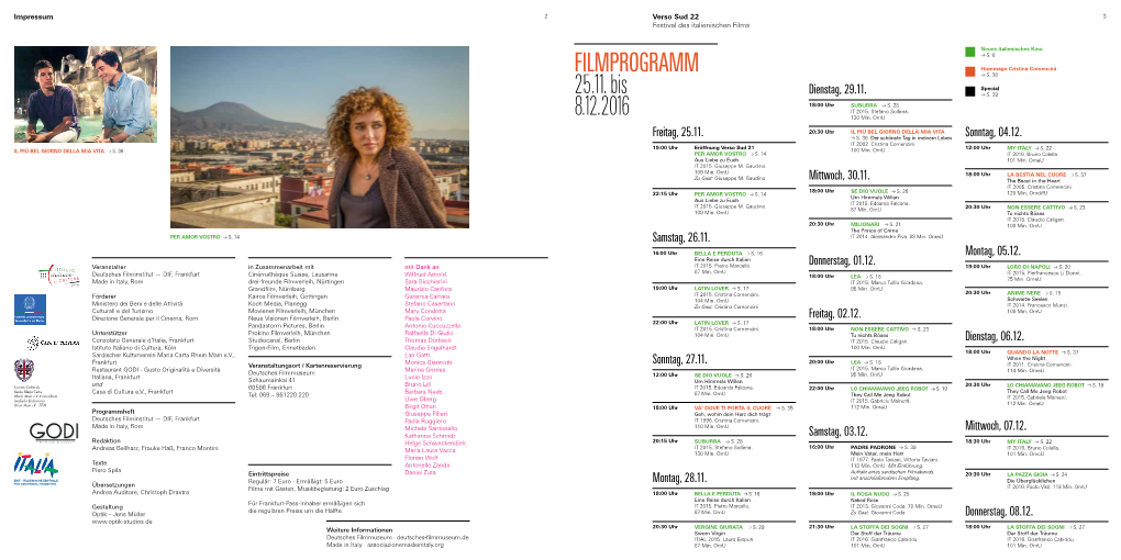 FILMPROGRAMM 25.11. Bis 8.12.2016