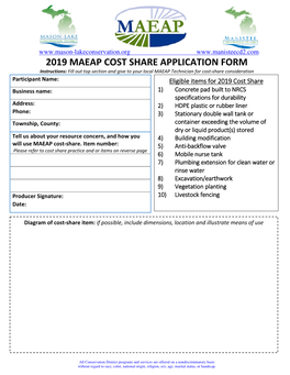 2019 Maeap Cost Share Application Form