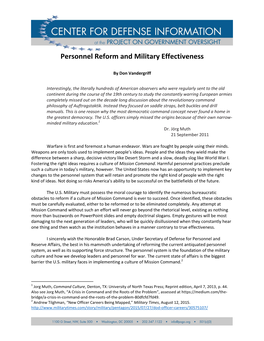 Personnel Reform and Military Effectiveness