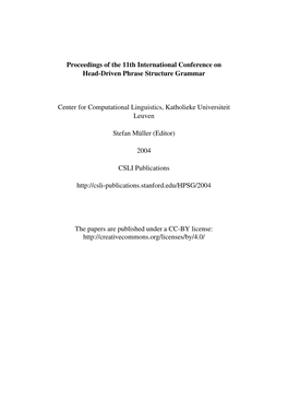 Proceedings of the 11Th International Conference on Head-Driven Phrase Structure Grammar