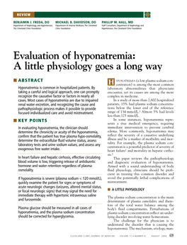 Evaluation of Hyponatremia: a Little Physiology Goes a Long Way