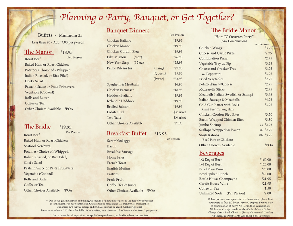 Planning a Party, Banquet, Or Get Together?