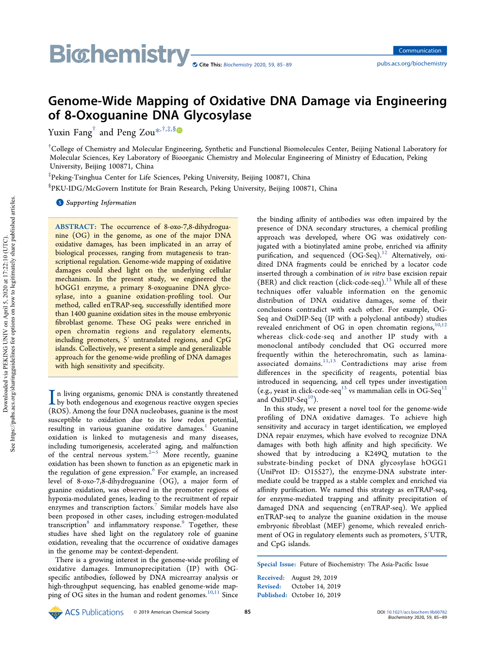 Genome-Wide Mapping of Oxidative DNA Damage Via Engineering of 8