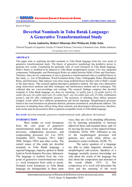 Deverbal Nominals in Toba Batak Language: a Generative Transformational Study