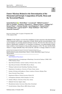 Future Missions Related to the Determination of the Elemental and Isotopic Composition of Earth, Moon and the Terrestrial Planets