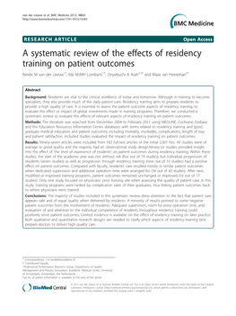 A Systematic Review of the Effects of Residency Training on Patient